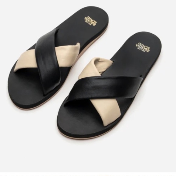 Frances Valentine Shoes - Frances Valentine Black/oyster Crossover nappa Sandals / slides size 8.5